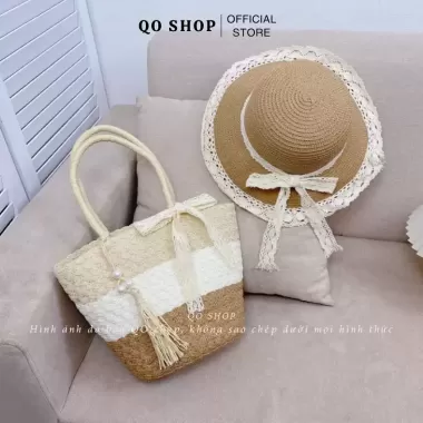 [XẢ HÀNG]Combo Túi Mũ Cói Đi Biển Phối Đai Da Phong Cách Hàn Quốc Nón Cói Che Nắng Đi Chơi Đi Du Lịch T17M17 QO SHOP 3
