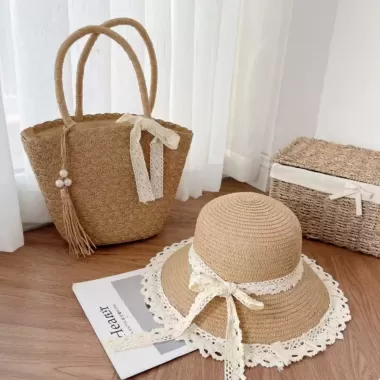 [XẢ HÀNG]Combo Túi Mũ Cói Đi Biển Phối Đai Da Phong Cách Hàn Quốc Nón Cói Che Nắng Đi Chơi Đi Du Lịch T17M17 QO SHOP 7