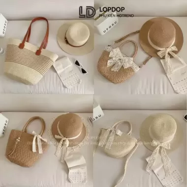 [XẢ HÀNG]Combo Túi Mũ Cói Đi Biển Phối Đai Da Phong Cách Hàn Quốc Nón Cói Che Nắng Đi Chơi Đi Du Lịch T17M17 QO SHOP 8