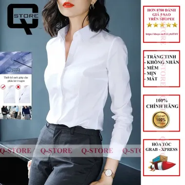 Áo Sơ Mi Nữ Công Sở Trắng Dài Tay Dáng Hàn Quốc Giảm 10% - 161k