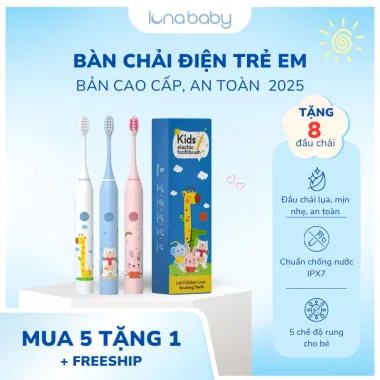 Bàn chải điện cho trẻ em BRUMIVO cao cấp - Lông lụa mềm mại, Tặng 8 đầu chải, Giá chỉ 195k