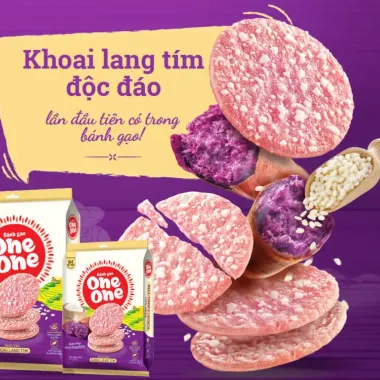 Bánh gạo One One khoai lang tím 166g 20 gói giá chỉ 37.000đ giảm từ 44.770đ