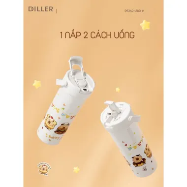 Bình giữ nhiệt Diller D9222 Xiu Doggy Series 1200ml có tay cầm, ống hút giá chỉ 503k 4
