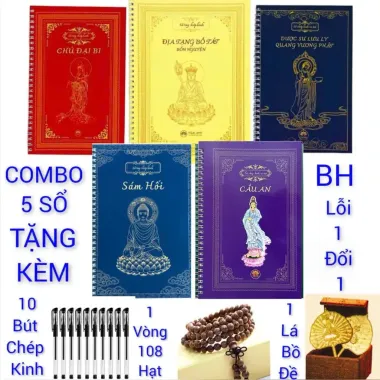 Bộ 5 Sổ Chép Kinh Cao Cấp Tặng 10 Bút, Vòng 108 Hạt & Lá Bồ Đề - Giảm Giá Cực Sốc 18.000đ 1 Bộ 5 Sổ Chép Kinh Cao Cấp Tặng 10 Bút, Vòng 108 Hạt & Lá Bồ Đề - Giảm Giá Cực Sốc 18.000đ 1