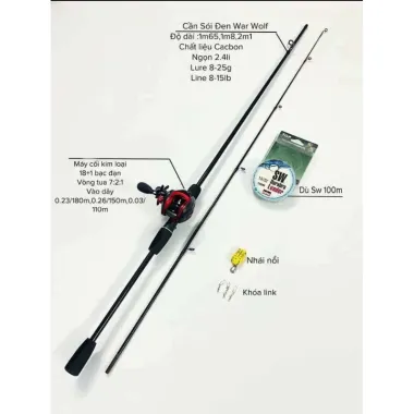 Bộ Cần Lure Máy Ngang Sói Đen Chất Lượng Cao Giảm Giá 56000đ - Tải Cá 1-9kg Full Phụ Kiện Bộ Cần Lure Máy Ngang Sói Đen Chất Lượng Cao Giảm Giá 56000đ - Tải Cá 1-9kg Full Phụ Kiện