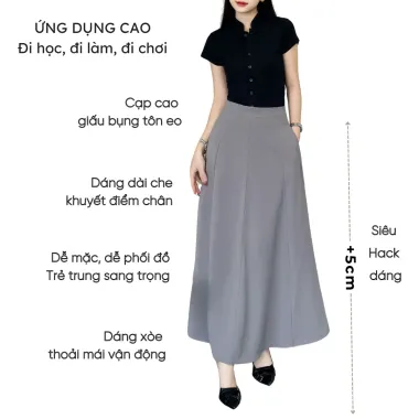 Chân váy dài 90cm dáng suông chữ A chắp 8 mảnh cạp cao che bụng tốt tôn dáng có túi 2 bên có bigsize CV02B