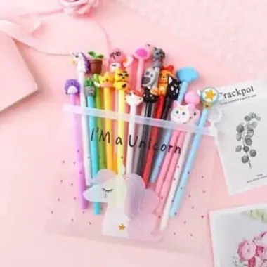 Combo Bút Gel Mực Tím Đen Xanh 3D Cute Kèm Túi Zip - Giá Rẻ 53.000đ Thay 68.370đ