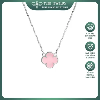 Dây chuyền bạc nữ cỏ bốn lá mã não hồng TLEE JEWELRY - May mắn, dịu dàng, giá 319k