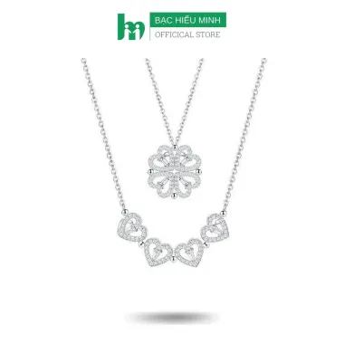 Dây Chuyền Bạc Nữ Halcyon Cỏ Bốn Lá, Vòng Cổ Bạc Nữ Moonz Silver S925, Trắng Sáng