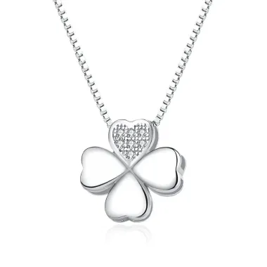 Dây Chuyền Bạc Nữ Halcyon Cỏ Bốn Lá, Vòng Cổ Bạc Nữ Moonz Silver S925, Trắng Sáng