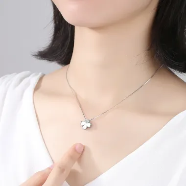 Dây Chuyền Bạc Nữ Halcyon Cỏ Bốn Lá, Vòng Cổ Bạc Nữ Moonz Silver S925, Trắng Sáng