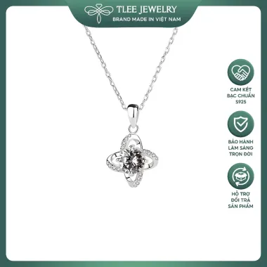 Dây chuyền bạc nữ TLEE mặt cỏ bốn lá khung viền hoa xoáy đính đá viền lấp lánh TLEE JEWELRY D0324