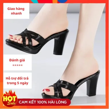 Dép Nữ Cao Gót Quai Bản H Gót Vuông 3-8 Phân Khuyến Mãi 105470k KH-09
