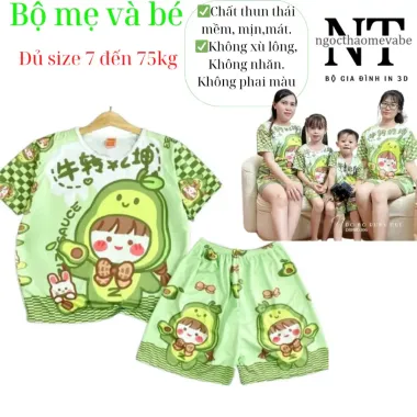 Đồ Bộ Mẹ và Bé Trái Bơ Thun Thái 3D Mềm Mịn Mát Giảm 21% Còn 35990đ