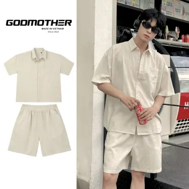 Đồ Bộ Nam GODMOTHER Set Đũi Cao Cấp - Áo Sơ Mi Cộc Tay Quần Đi Biển Mùa Hè Giá Cực Tốt 149k 1