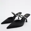 Giày Cao Gót Nữ Mũi Nhọn 7cm Quai Đính Đá Satin Giá Shock 295k Thay 365k