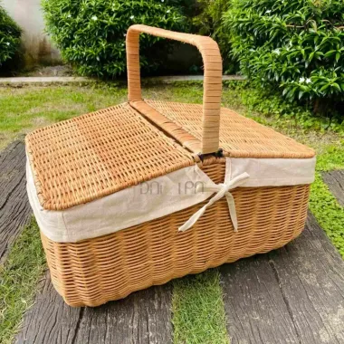 Giỏ Mây Đựng Mỹ Phẩm, Picnic - Lót Vải Hình Bầu Dục CÓ QUAI Decor Vintage Giá Tốt 112k