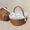 Giỏ Mây Đựng Mỹ Phẩm, Picnic - Lót Vải Hình Bầu Dục CÓ QUAI Decor Vintage Giá Tốt 112k 4