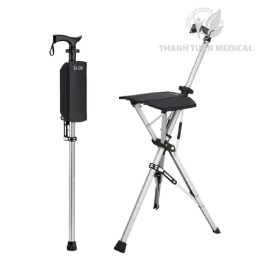 (HÀNG XỊN) Gậy chống trượt có ghế ngồi cho người già, Gậy gấp gọn cho người già - Gậy chống 3 chân inox có ghế ngồi hoạt
