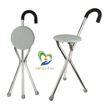 (HÀNG XỊN) Gậy chống trượt có ghế ngồi cho người già, Gậy gấp gọn cho người già - Gậy chống 3 chân inox có ghế ngồi hoạt