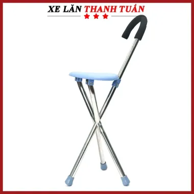 (HÀNG XỊN) Gậy chống trượt có ghế ngồi cho người già, Gậy gấp gọn cho người già - Gậy chống 3 chân inox có ghế ngồi hoạt