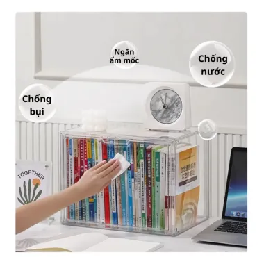 Hộp Đựng Sách Để Bàn Trong Suốt Cỡ Lớn Có Nắp Chống Bụi Tiện Lợi Giá 96900Đ