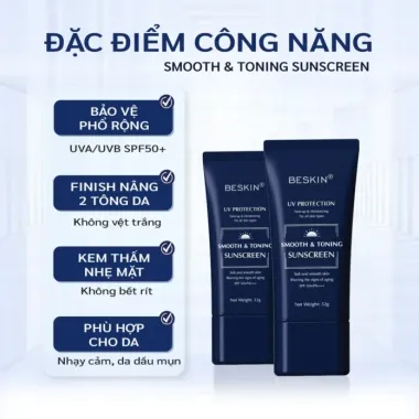 Kem Chống Nắng Beskin Smooth Toning SPF 50+ PA+++ 32g Giảm 209100 còn 170000đ Kem Chống Nắng Beskin Smooth Toning SPF 50+ PA+++ 32g Giảm 209100 còn 170000đ