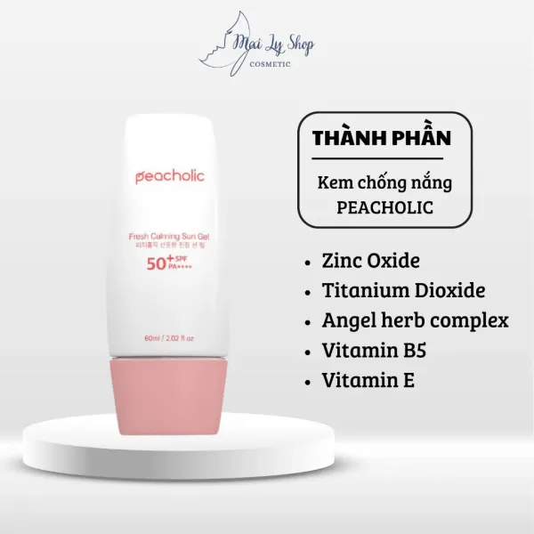 Công thức và thành phần chính của Kem chống nắng Peacholic Fresh Calming Sun Gel SPF50