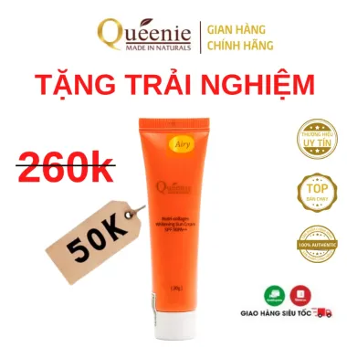 Kem Chống Nắng Queenie Hàn Quốc 20ml - Chống UV, Dưỡng Trắng, Bổ Sung Collagen Giá Shock 49400đ 1