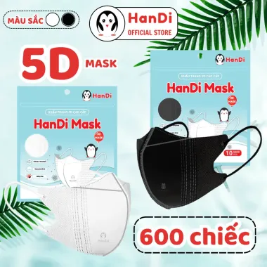 Khẩu trang 5D HanDi 3 lớp kháng khuẩn chống bụi mịn giá rẻ chỉ 179k hộp 600 chiếc
