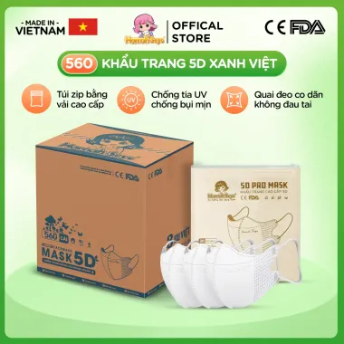 Khẩu Trang XANH VIỆT 5D Chống Nắng Bụi Mịn 3 Lớp Túi Zip - Giảm 39k còn 178k