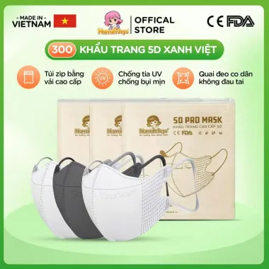 Khẩu Trang XANH VIỆT 5D Chống Nắng Bụi Mịn 3 Lớp Túi Zip - Giảm 39k còn 178k