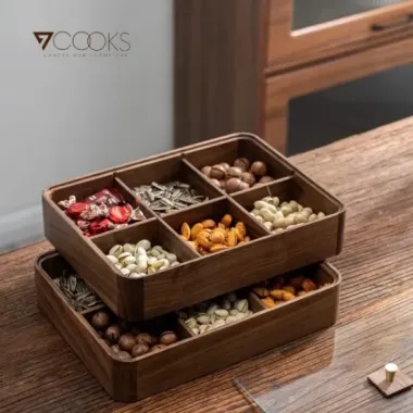 Khay Đựng Bánh Kẹo Mứt Tết Gỗ Óc Chó Cao Cấp 6 Ngăn 4 Ngăn Sang Trọng Giá Rẻ 4