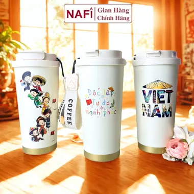 Ly giữ nhiệt NAFI tráng sứ cao cấp 520ml inox 316 tặng ống hút - Giảm giá còn 169k