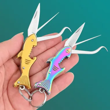 Móc Khóa Đa Chức Năng Hình Cá Mập Gấp Gọn Inox304 - Dao Mini Giá Cực Sốc 39K