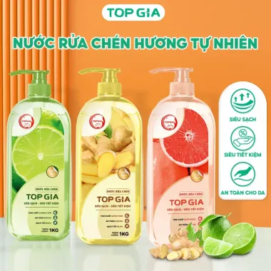 Nước Rửa Chén Thiên Nhiên TOPGIA Chanh Bưởi Gừng - Đánh Bay Dầu Mỡ, An Toàn Cho Gia Đình, Giá 39k 1
