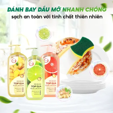 Nước Rửa Chén Thiên Nhiên TOPGIA Chanh Bưởi Gừng - Đánh Bay Dầu Mỡ, An Toàn Cho Gia Đình, Giá 39k 3