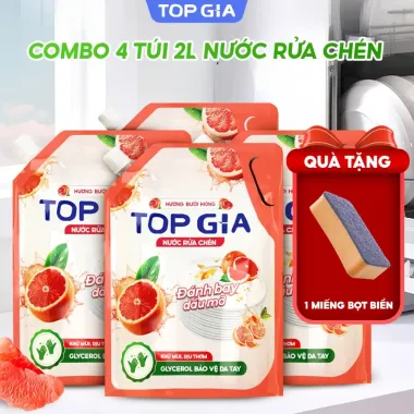 Nước Rửa Chén Thiên Nhiên TOPGIA Chanh Bưởi Gừng - Đánh Bay Dầu Mỡ, An Toàn Cho Gia Đình, Giá 39k 4