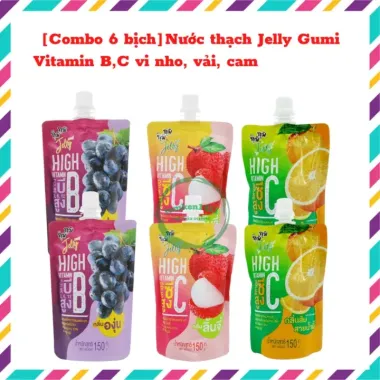 Nước Thạch Jelly Gumi Vitamin B,C Giá Sỉ 78k - 6 Bịch 135g Vị Nho, Vải, Cam Ngon