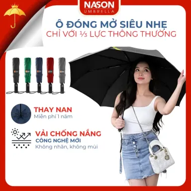 Ô dù tự động cao cấp Nason Smoothy - Che nắng mưa, chống UV99%, giá chỉ 260k