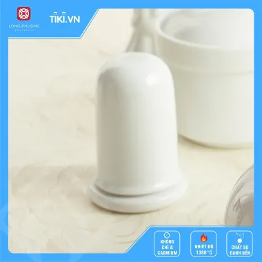 Ống đựng tăm tròn có nắp Long Phương - Hũ đựng tiện dụng bằng sứ trắng cao cấp - Phụ kiện bàn ăn 6