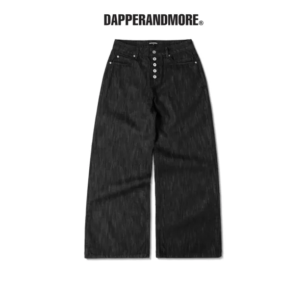 Hình ảnh sản phẩm Quần Jean Rộng DAPPERANDMORE Giá Cực Sốc: 789K - Raw Denim Xước Đẹp 5 Nút - Quần Bò Nam Black