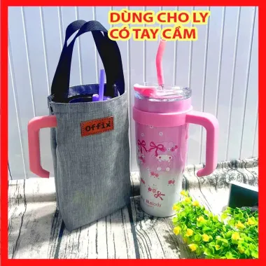 Túi đựng ly giữ nhiệt vải dày cao cấp - Giảm 10k - Ly có tay cầm cũng giữ ấm