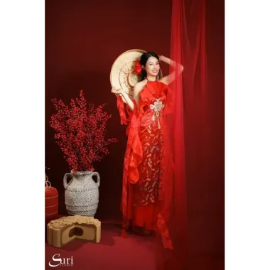 Váy Yếm Đỏ Dân Gian Siêu Hot Tết - Giá Shock 559k Thay Vì 698k - Yếm Chụp Tết Huế Hội An 1
