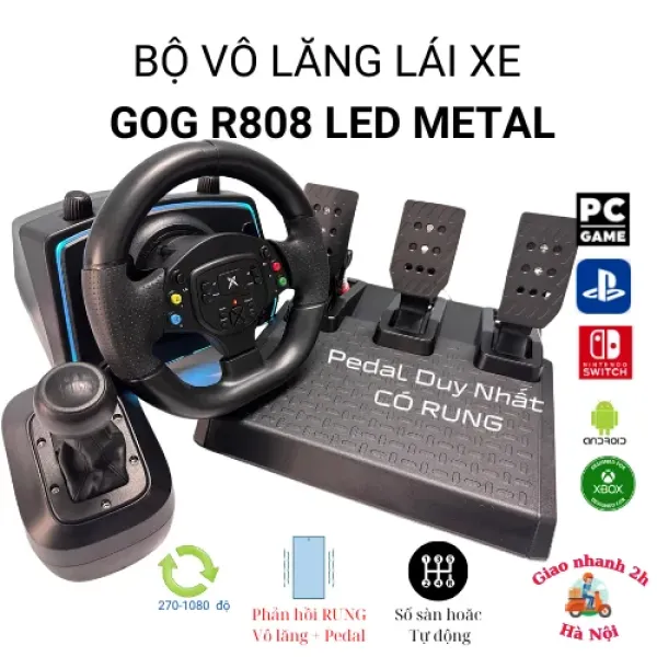 Đánh giá chi tiết tính năng pedal kim loại và độ bền của vô lăng GOG R808 LED Racing Wheel