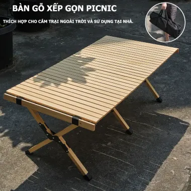 Bàn Cắm Trại Gấp Gọn Dã Ngoại - Chất Liệu Thông Cao Cấp 120x60x45cm Giá Rẻ 759k