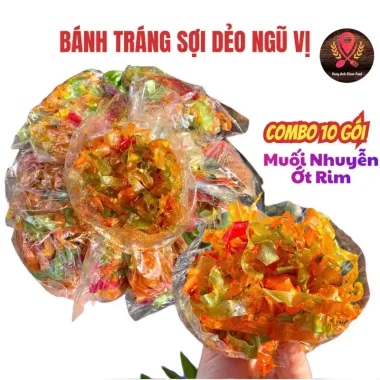 Bánh Tráng Phơi Sương Ngũ Sắc Dẻo - Combo 10 Gói + Muối Bò Ớt Rim - Giảm 15% Còn 55K Bánh Tráng Phơi Sương Ngũ Sắc Dẻo - Combo 10 Gói + Muối Bò Ớt Rim - Giảm 15% Còn 55K