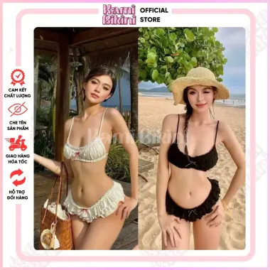 Bikini 2 Chi Tiết Đi Biển Viền Bèo Đính Nơ Dễ Thương - Đồ Bơi Sang Chảnh Giá 50k