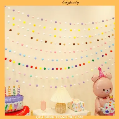 Dây Quả Bông Pom Pom Trang Trí Dài 2,5m Giá Rẻ Chỉ 18000đ