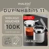 Lọ gia vị thuỷ tinh borosilicate cao cấp và an toàn, nắp phẳng bật kèm muỗng bằng inox 304 PHALEDO P-0328
